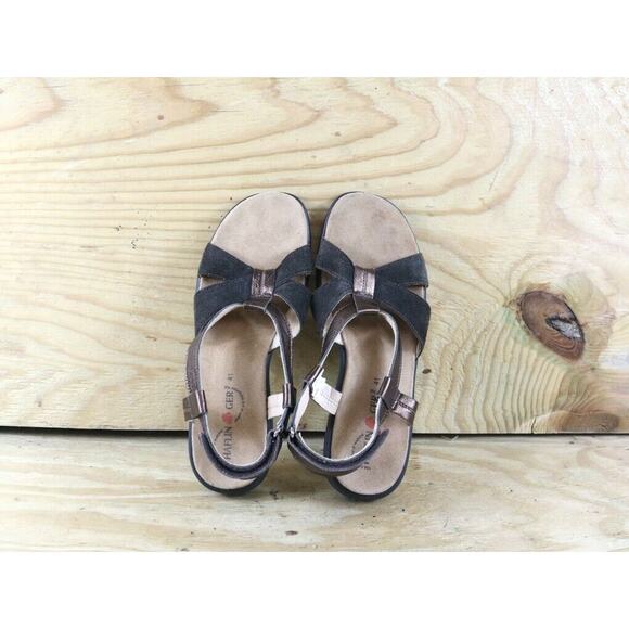 Haflinger Sandals Womens 10 Black Suede Metallic 41 Slingback Wedge Open Toe - Picture 6 of 9